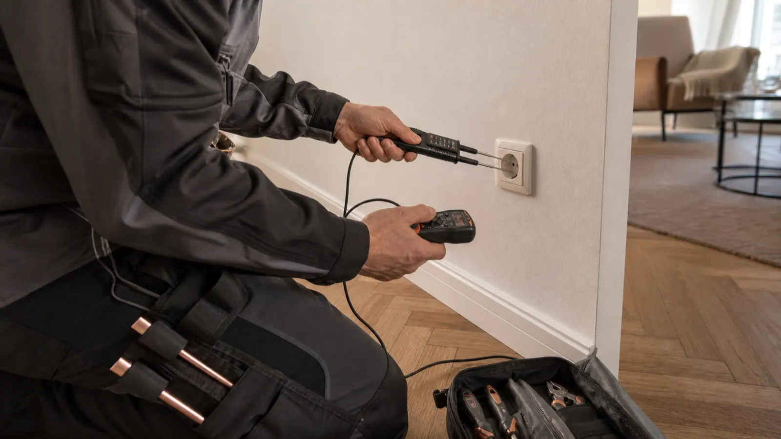 Elektrische Fehlersuche an einer Wandsteckdose