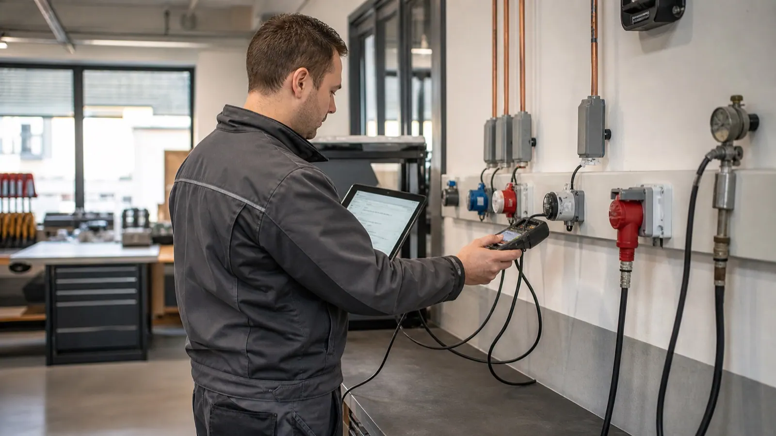 Prüfung elektrischer Anschlüsse in einem Gewerberaum